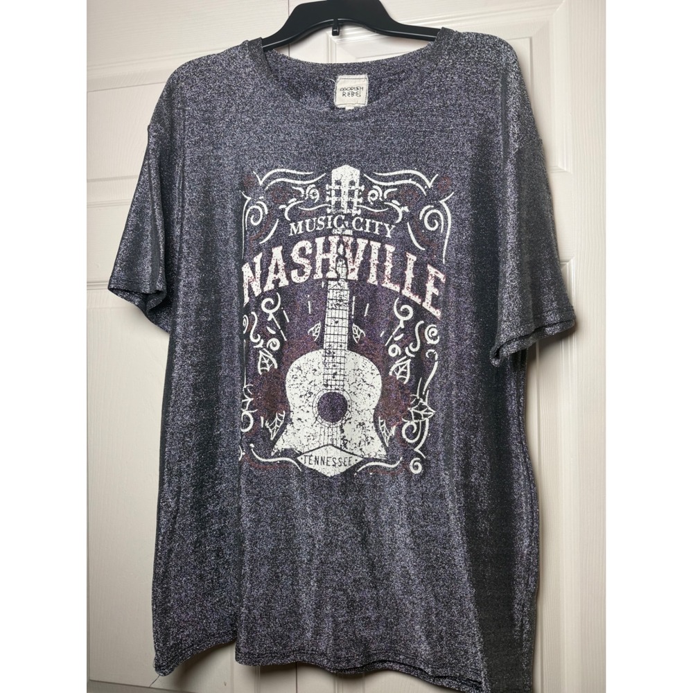 Modish Rebel Nashville Music City Graphic Tee Metallic Silver Lurex Large
